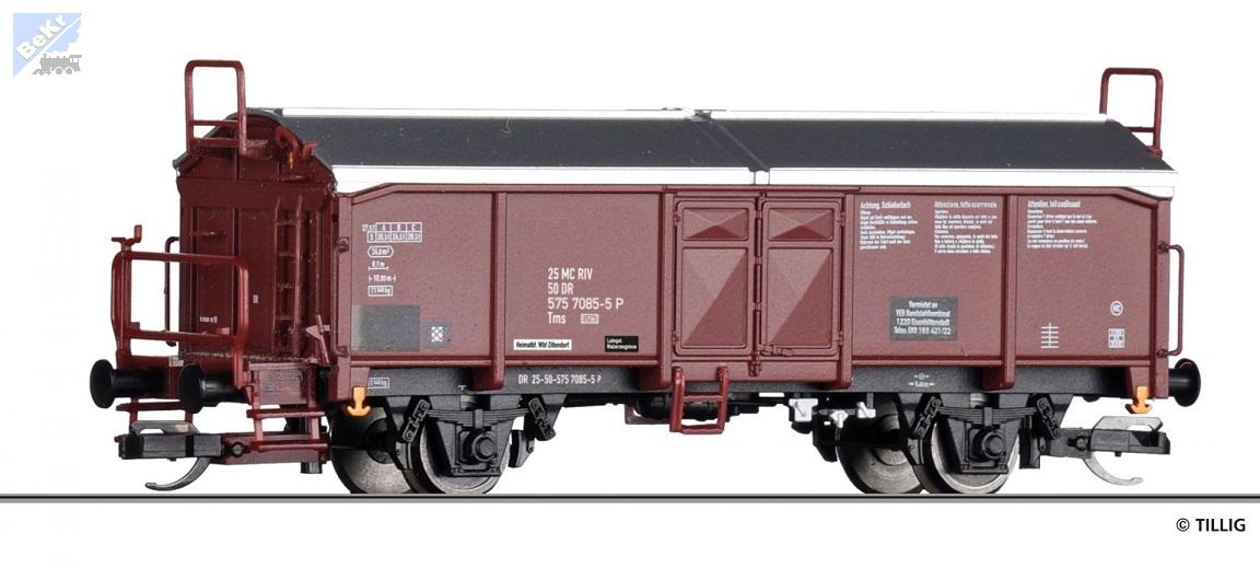 Tillig 17671 Uzavřený 2-osý vůz Tms 5756 s posuvnou střechou a brzdařskou plošinou DR