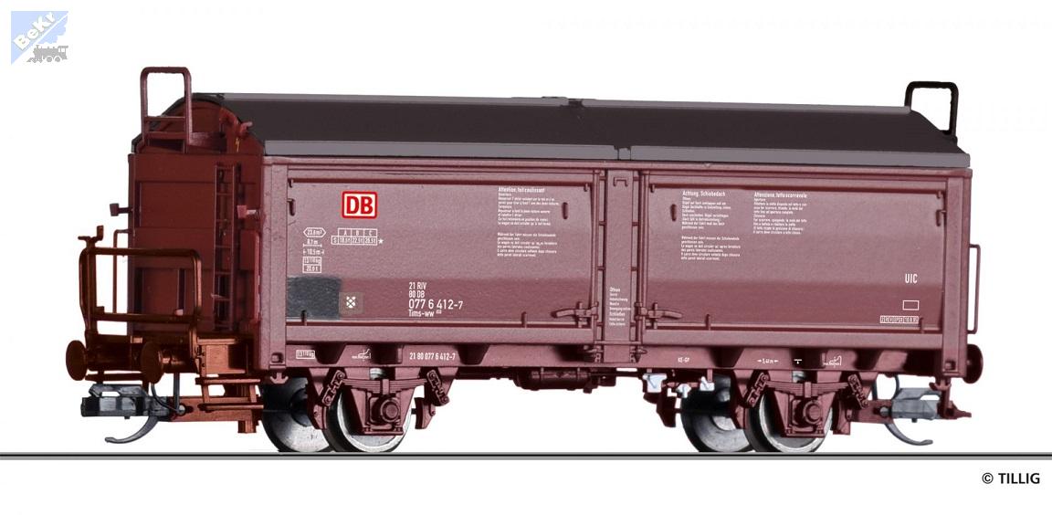 Tillig 17654 Uzavřený 2-osý vůz Tims-ww 858 s posuvnou střechou a brzdařskou plošinou DB
