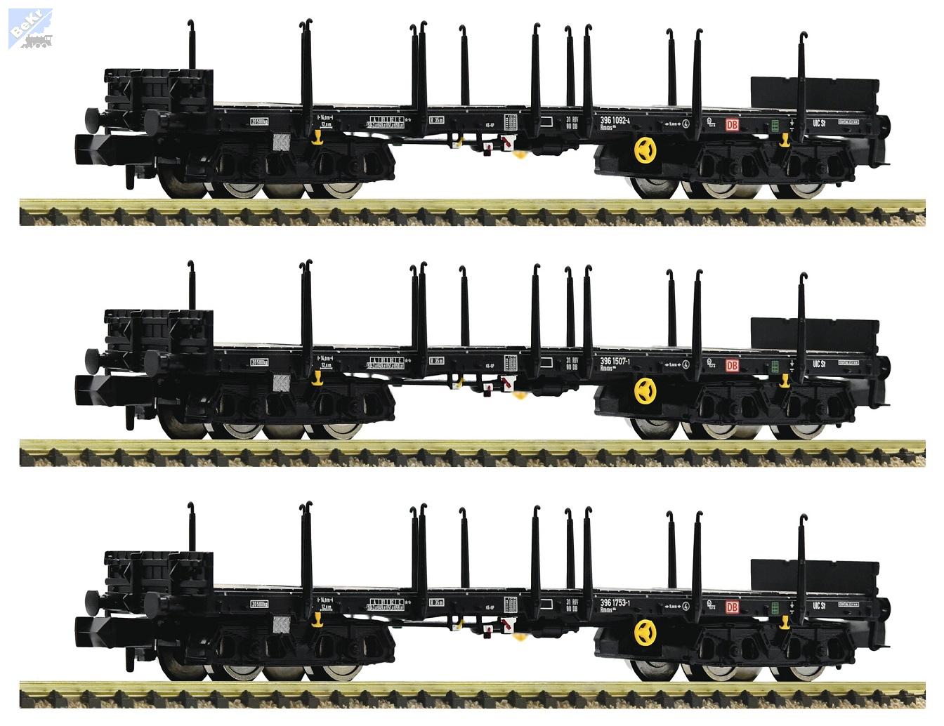 Fleischmann 826710 Set tří plošinových 4-osch vozů Rmms s klanicemi DB AG !!! AKCE !!!