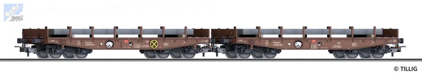 Tillig 70059 Set dvou 4-osých těžkotonážních vozů Rmms 662, naložených ocelovými deskami DB AG