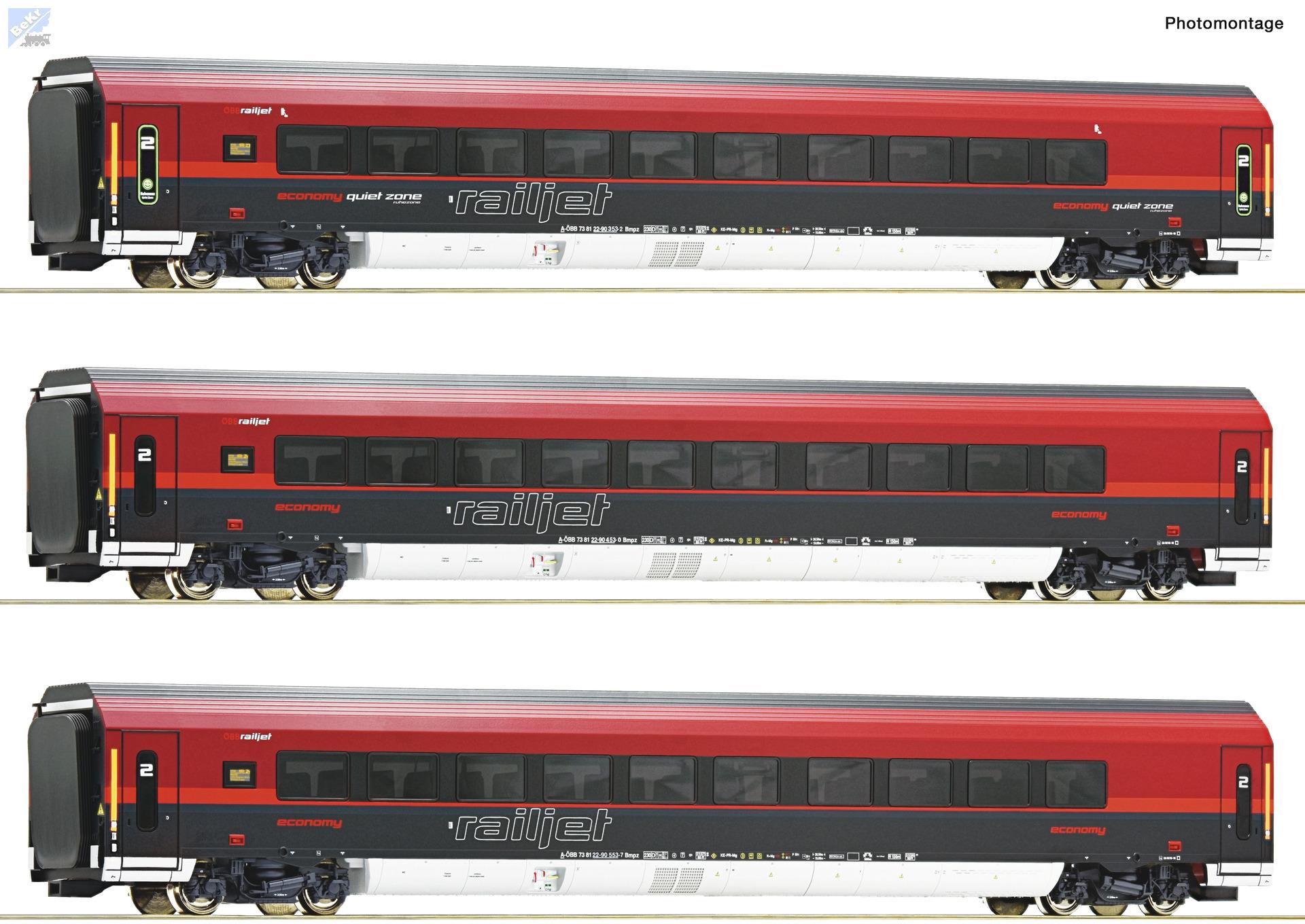 Roco 74040 Set tří 4-osých rychlíkových vozů Railjet ÖBB