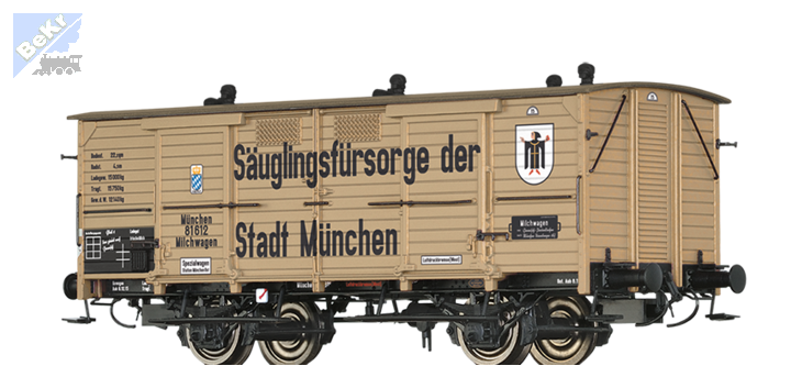 Brawa 50360 Uzavřený 2-osý vůz na přepravu mléka "Infant Welfare Munich" K.Bay.Sts.B.