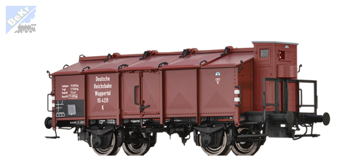 Brawa 50551 Uzavřený 2-osý vůz K s odklápěcími víky (Klappdeckelwagen) s brzdařskou budkou DRG