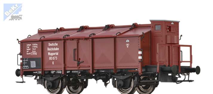 Brawa 50777 Uzavřený 2-osý vůz K s odklápěcími víky (Klappdeckelwagen) s brzdařskou budkou DRG