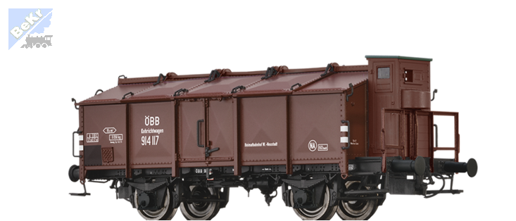 Brawa 50556 Uzavřený 2-osý vůz K25 s odklápěcími víky (Klappdeckelwagen) s brzdařskou budkou ÖBB