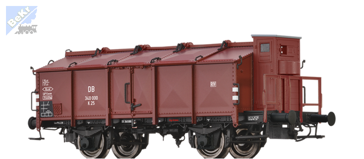 Brawa 50640 Uzavřený 2-osý vůz K25 s odklápěcími víky (Klappdeckelwagen) s brzdařskou budkou DB