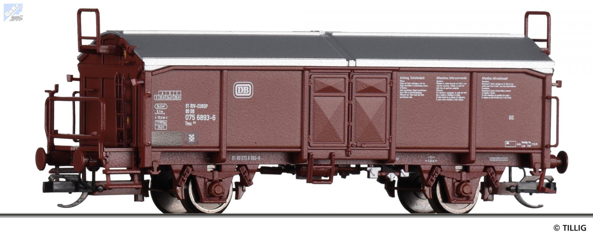 Tillig 17675 Uzavřený 2-osý vůz Tms 851 s posuvnou střechou a brzdařskou plošinou DB