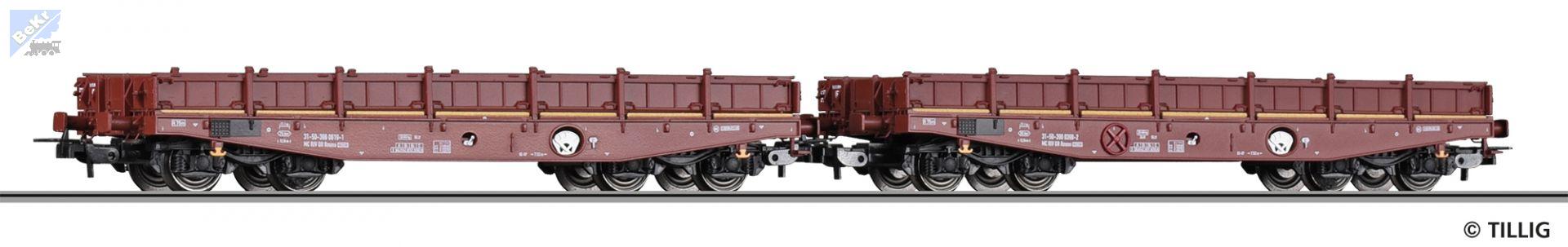 Tillig 70049 Set dvou těžkotonážních plošinových, nízkostěnných 4-osých vozů Rmms 3960 DR