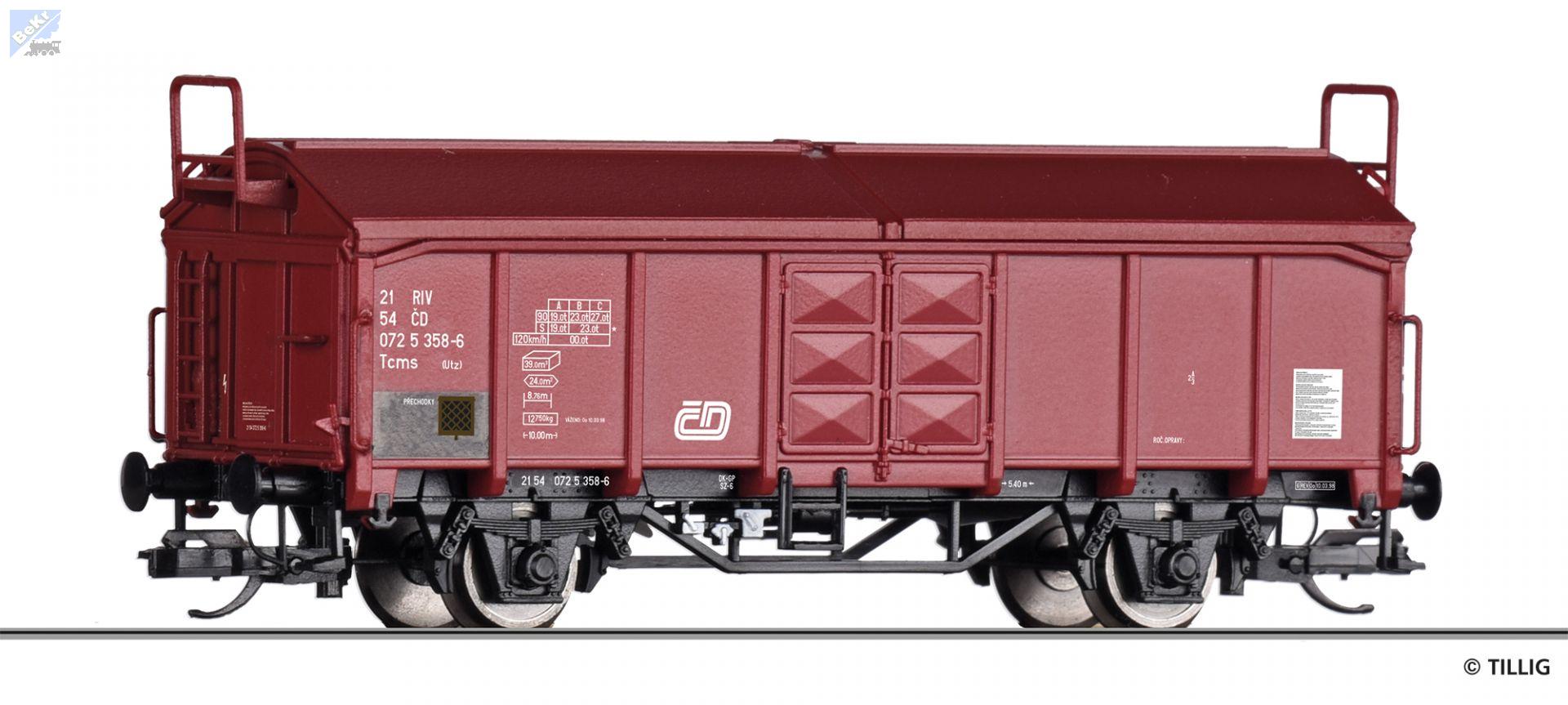 Tillig 17678 Uzavřený 2-osý vůz Tcms (Utz) s posuvnou střechou ČD
