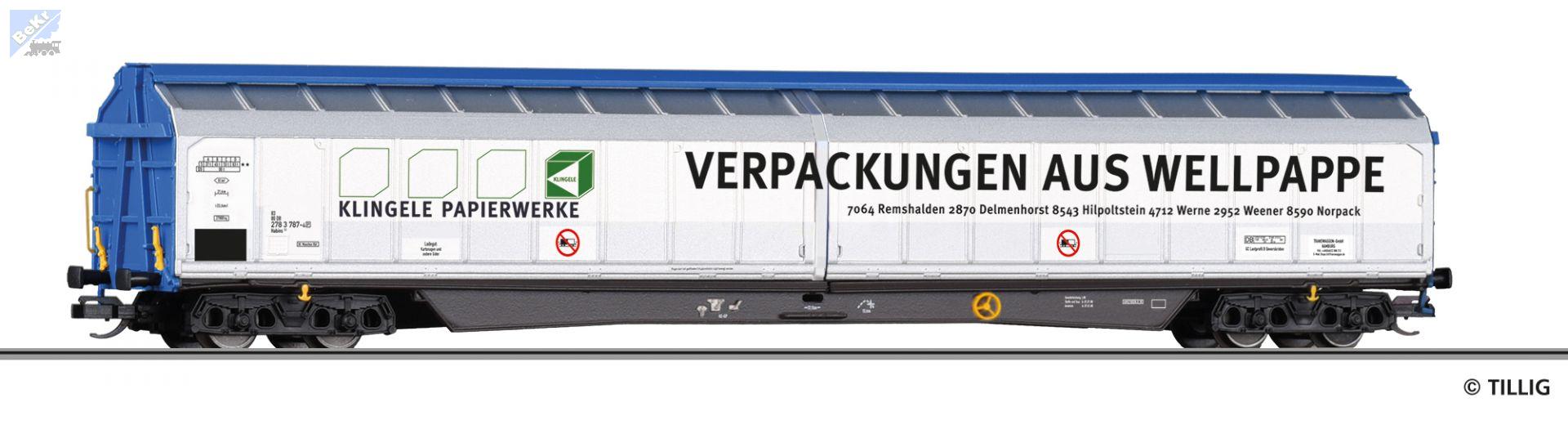 Tillig 15839 Uzavřený 4-osý vůz Habbiins s posuvnými stěnami „Klingele Papierwerke“ DB AG