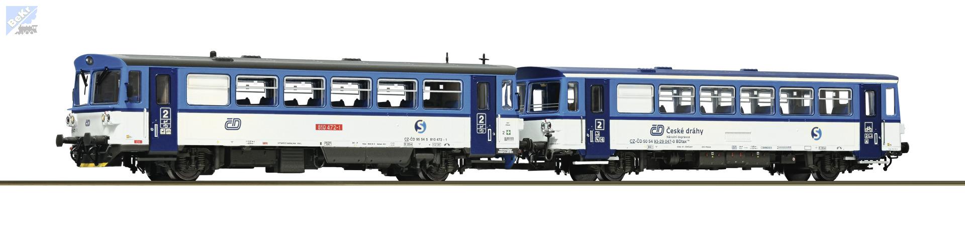 Roco 7780004 Motorový 2-osý vůz 810 472-1 s přívěsným vozem BDtax ČD