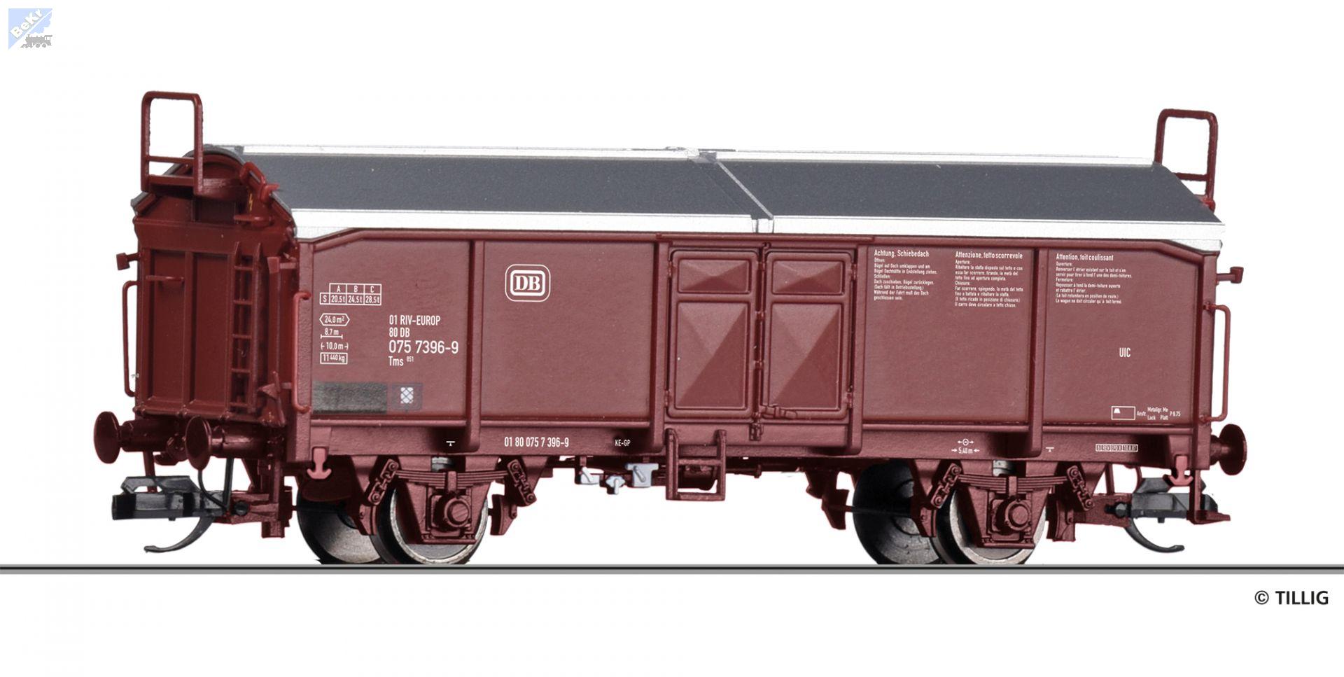Tillig 17676 Uzavřený 2-osý vůz Tms 851 s posuvnou střechou DB