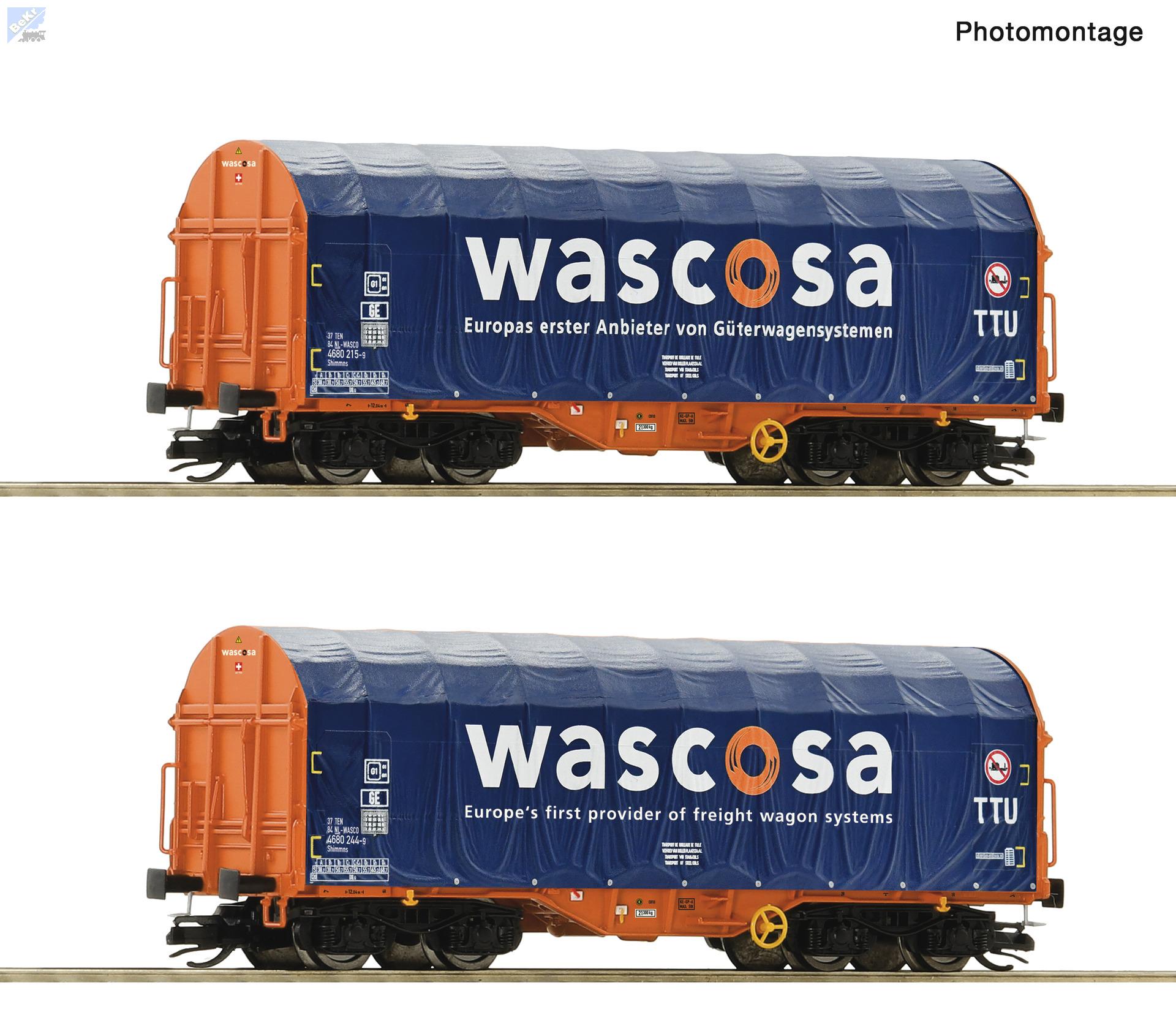 Roco 6680006 Set dvou plachtových 4-osých vozů Shimmns Wascosa NL - WASCO