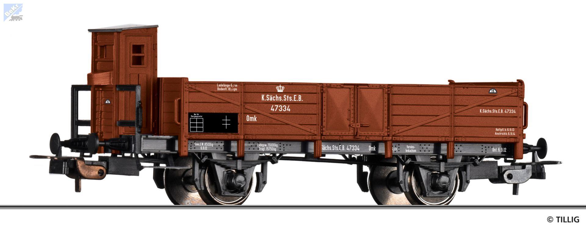 Tillig 77049 Nízkostěnný 2-osý vůz Omk s brzdařskou budkou K.Sächs.Sts.E.B