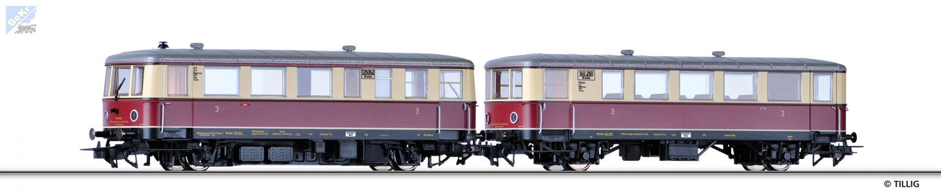 Tillig 70053 Motorový 2-osý vůz CvT 135 (Hydronalium) s přípojným vozem CPostv-36 DRG