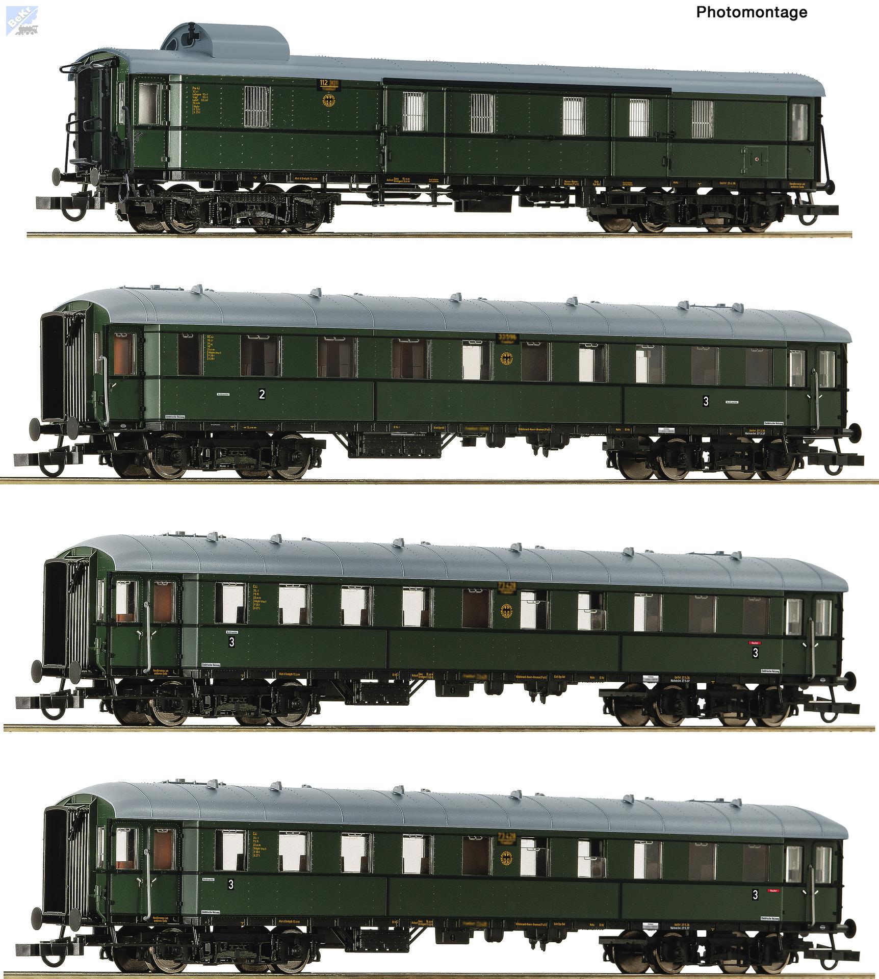 Roco 6200056 Set čtyř osobních 4-osých vozů 1x 2./3.tř. BC4ü, 2x 3. tř. C4ü, 1x zavazadlový, služební Pw4ü, „Zwickauer Traditionszug“, DR, set 1