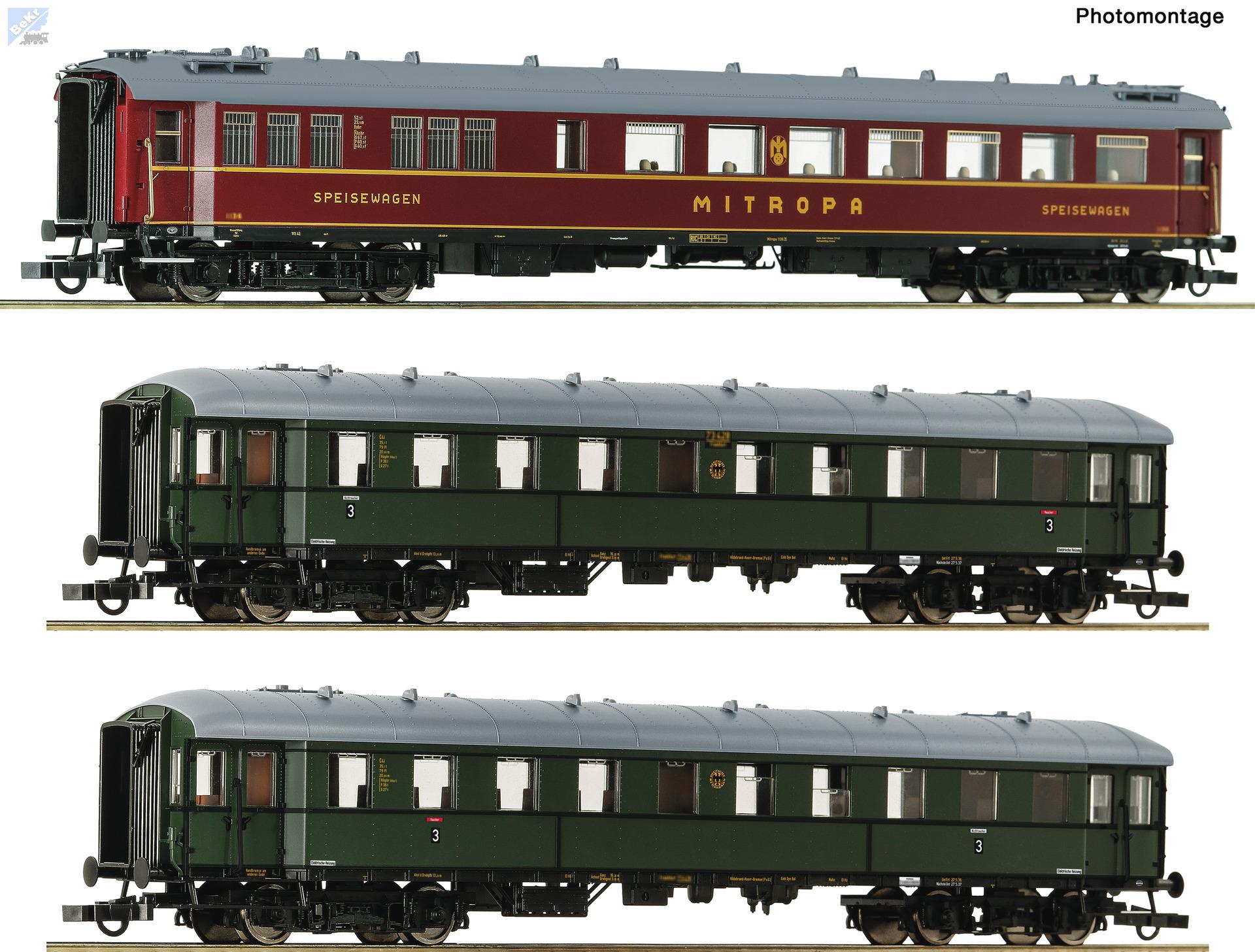 Roco 62000057 Set tří osobních 4-osých vozů 2x 3. tř. C4ü, 1x jídelní, restaurační vůz WR4ü, „Zwickauer Traditionszug“, DR, set 2