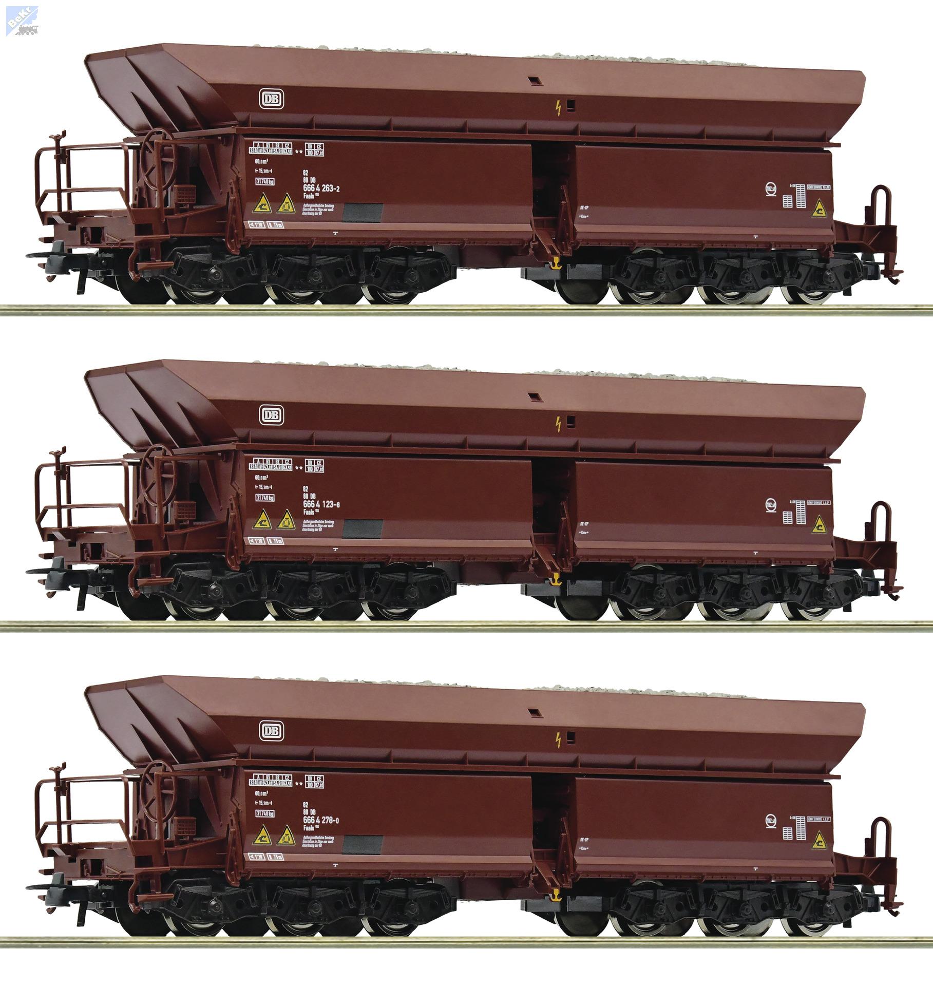 Roco 77030 Set tří 6-osých výsypných vozů Faals 150 ložený rudou DB