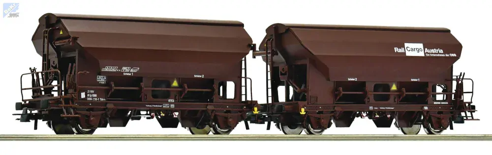 Roco 76022 Set dvou výsypných 2-osých vozů Tdrrs s výklopnou střechou Rail Cargo Austria ÖBB