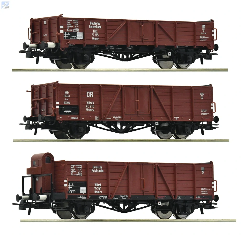Roco 6600303 Set tří 2-osých otevřených vozů O10, Om12, DB DRB