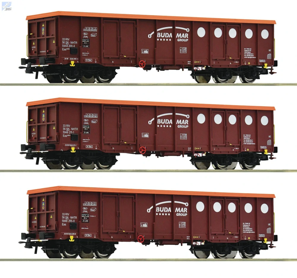 Roco 6600087 Set tří vysokostěnných 4-osý vozů Eas, Budamar Logistics, SK - NHTR