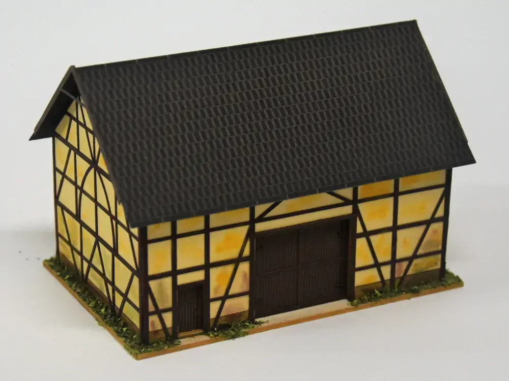 BuBi-model N60180 Hrázděná stodola, 66 x 49 x 60mm, barvená stavebnice Laser-Cut !!! AKCE !!!