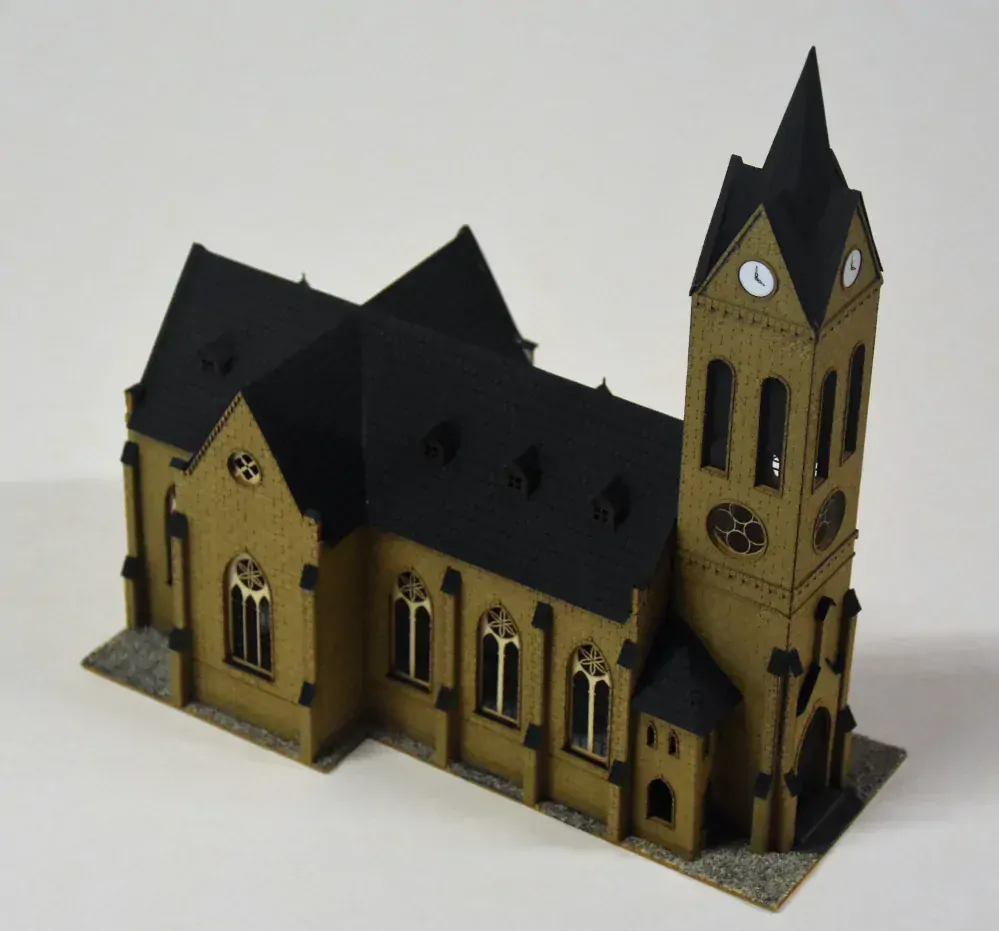 BuBi-model TT60179 Kostel Sebnitz, 225 x 120 x 225mm, barvená stavebnice Laser-Cut !!! AKCE !!!