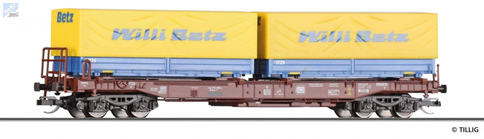 Tillig 18158 Kontejnerový 4-osý vůz Sdkms707 ložený dvěma kontejnery "Willi Betz" DB