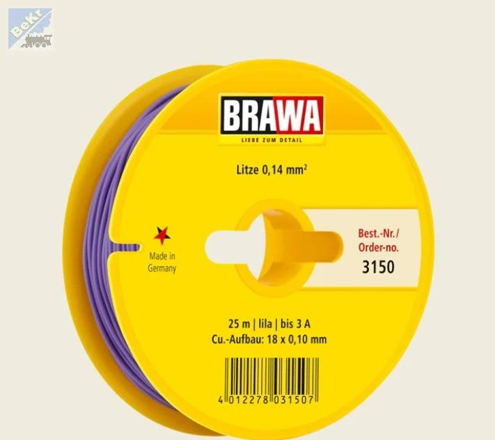 Brawa 3150 Vodič 0,14mm², vnější průměr 0,9mm, 25m, fialová cívka