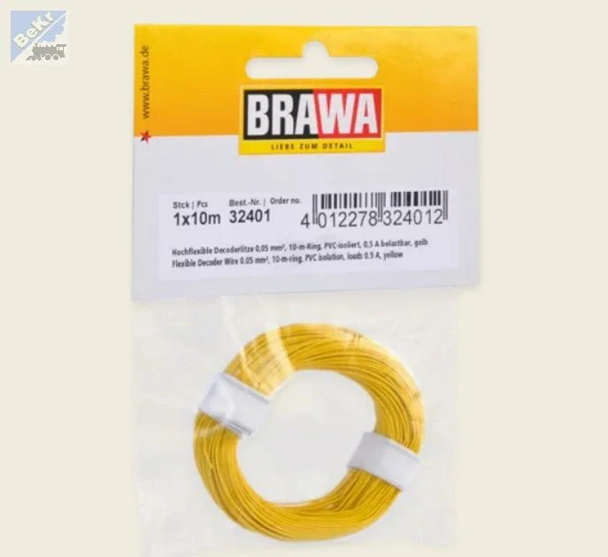 Brawa 32401 Vodič 0,05mm², vnější průměr 0,5mm, 10m, žlutý