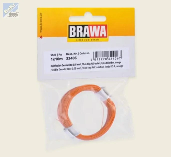 Brawa 32406 Vodič 0,05mm², vnější průměr 0,5mm, 10m, oranžový