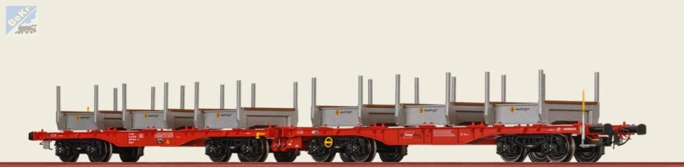 Brawa 50665 Set dvou plošinových 4-osých vozů Sggrrs s přepravními rámy ÖBB