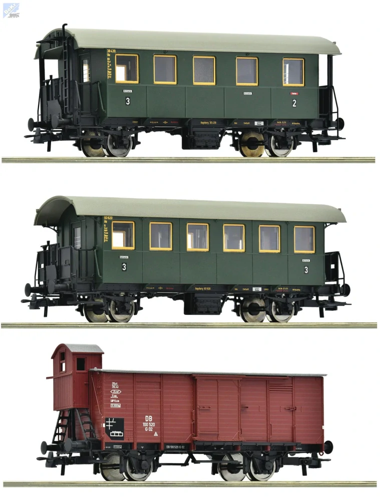 Roco 6200040 Set tří 2-osých osobních a nákladních vozů 2./3. tř. BCi, osobní vůz 3. tř. Ci a uzavřený vůz s brzdařskou budkou G DB