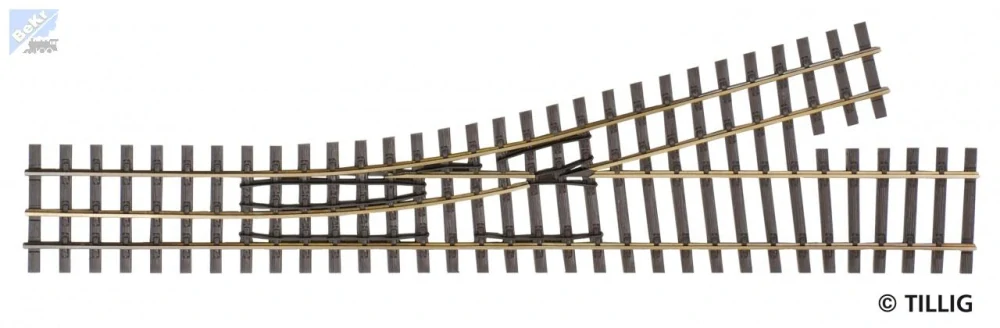 Tillig 85182 AZ Splitková výhybka H0-H0e na dřevěných pražcích levá, 15°, R 273 mm, délka 228