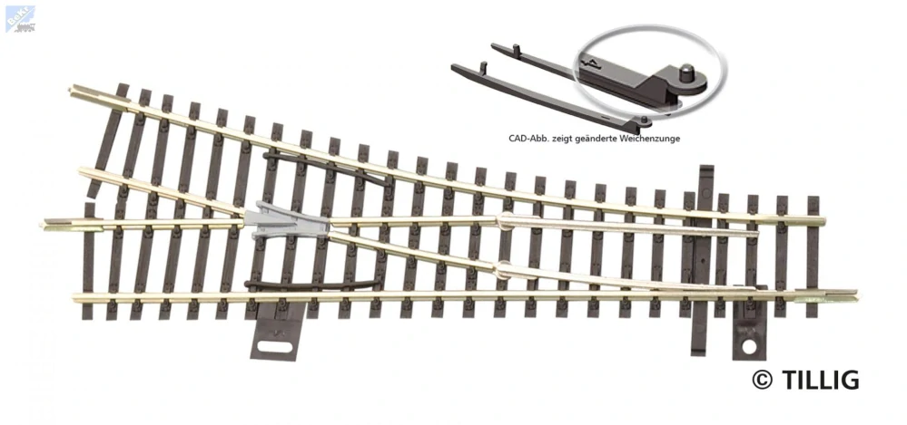 Tillig 83328 EW 1 výhybka rovná pravá s vodivou srdcovkou 15°/R353mm, délka 129,5 mm