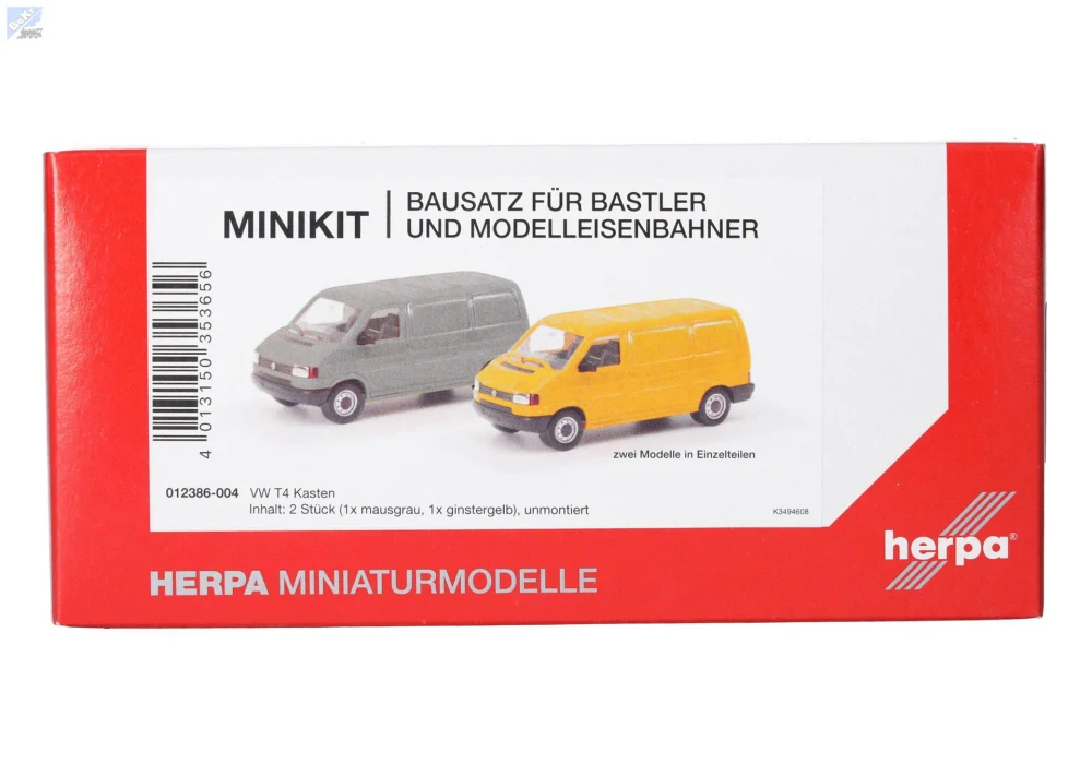 Herpa 012386-004 Herpa MiniKit: Volkswagen (VW) T4 box, šedá/gorse žlutá 1+1ks, stavebnice