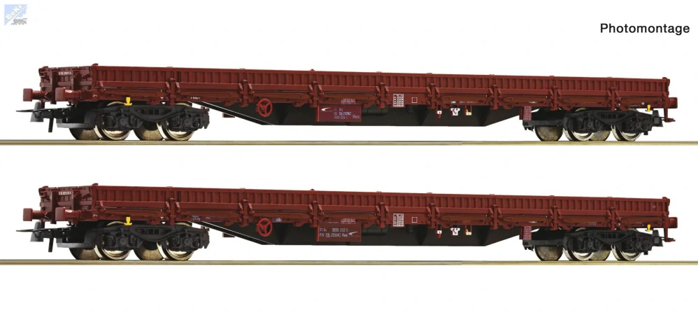 Roco 6600186 Set dvou plošinových nízkostěnných 4-osých vůz Res s klanicemi ZSSK Cargo