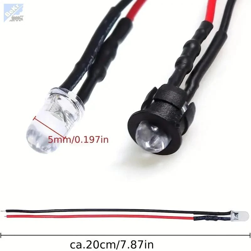 LED 19794 LED dioda kulatá s držákem, teplá bílá 5 x 8mm s vodiči 20cm a osazeným rezistorem, max. 12V, 1ks