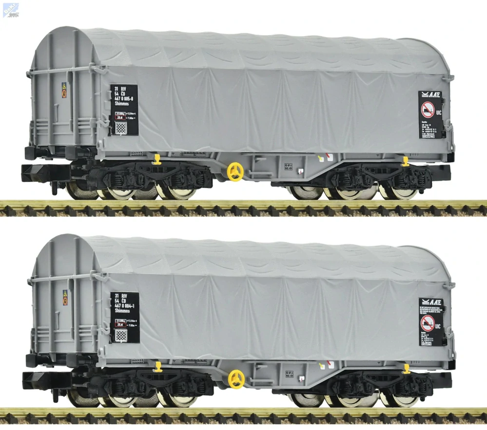 Fleischmann 6660087 Set dvou plachtových 4-osých vozů Shimmns s posuvnou plachtou ČD