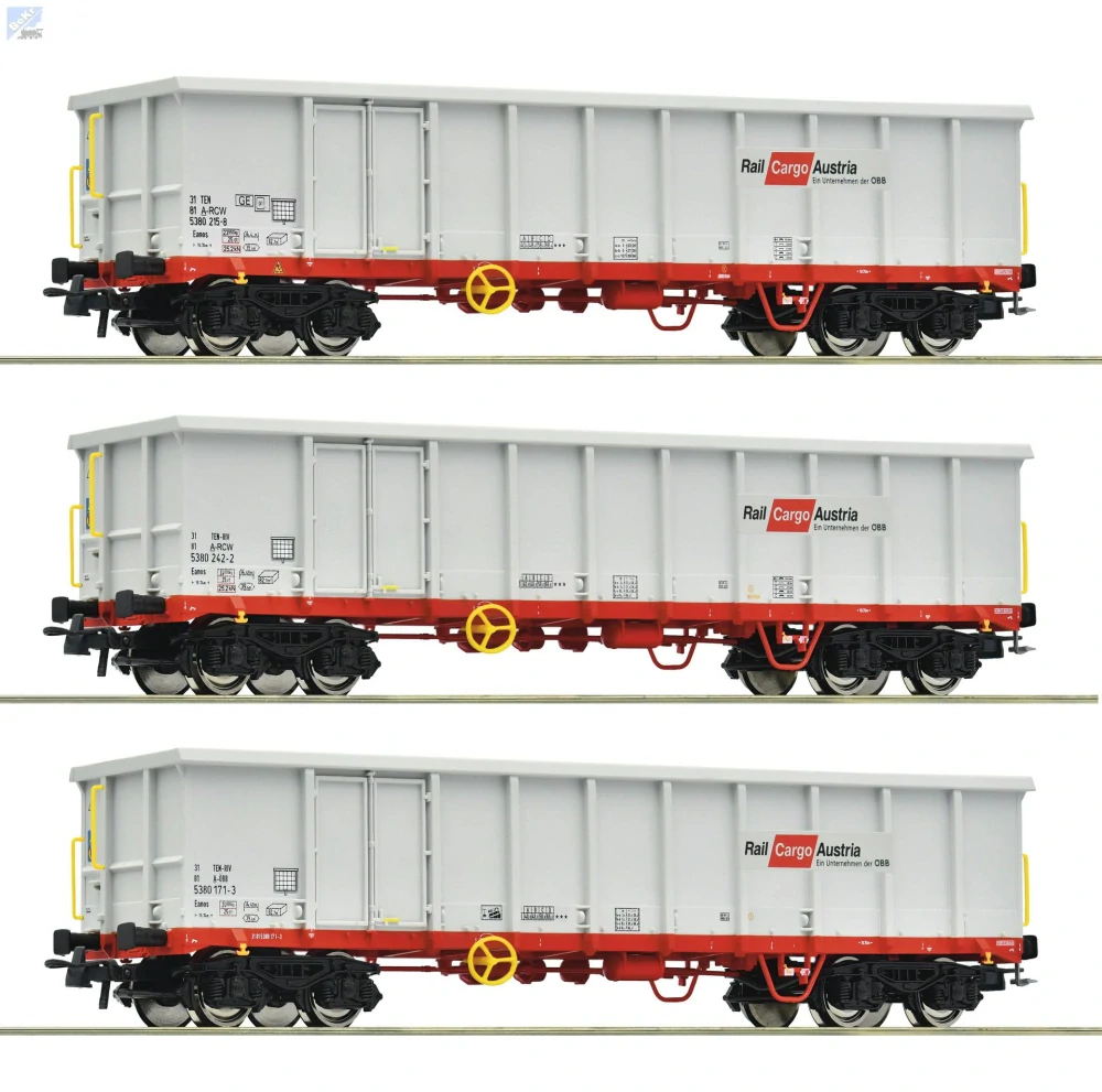 Roco 6600121 Set tří 4-osých vysokostěnných vozů Eanos Rail Cargo Austria A - RCW