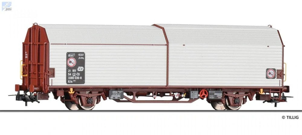Tillig 77074 Uzavřený 2-osý vůz Kils s posuvnými stěnami a střechou ČD
