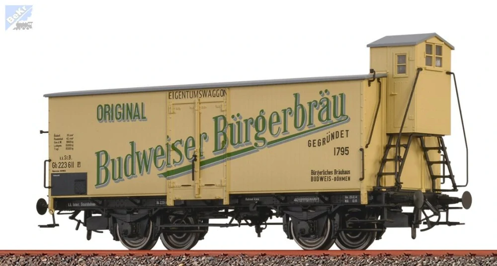 Brawa 51260 Uzavřený 2-osý vůz Gb s brzdařskou budkou "Budweiser Bürgerbräu" k.k.St.B.