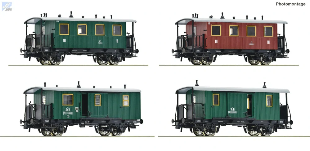 Roco 6200190 Set čtyř osobních 2-osých vozů 2. a 3. tř., zavazadlového a služebního vozu K.K.St.B.