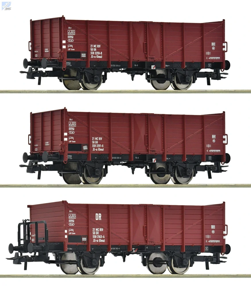 Roco 6600146 Set tří 2-osých otevřených vozů .El-u (Omu) DR