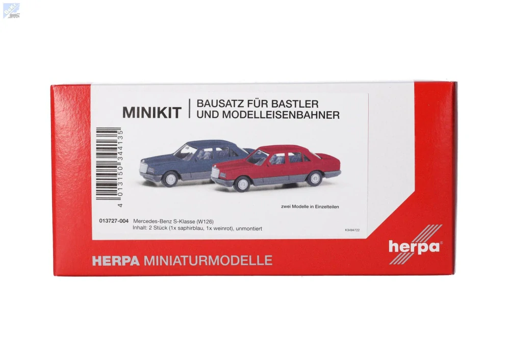 Herpa 013727-004 Herpa MiniKit: Mercedes-Benz třídy S (W126) safírově modrá a vínově červená 1+1ks, stavebnice