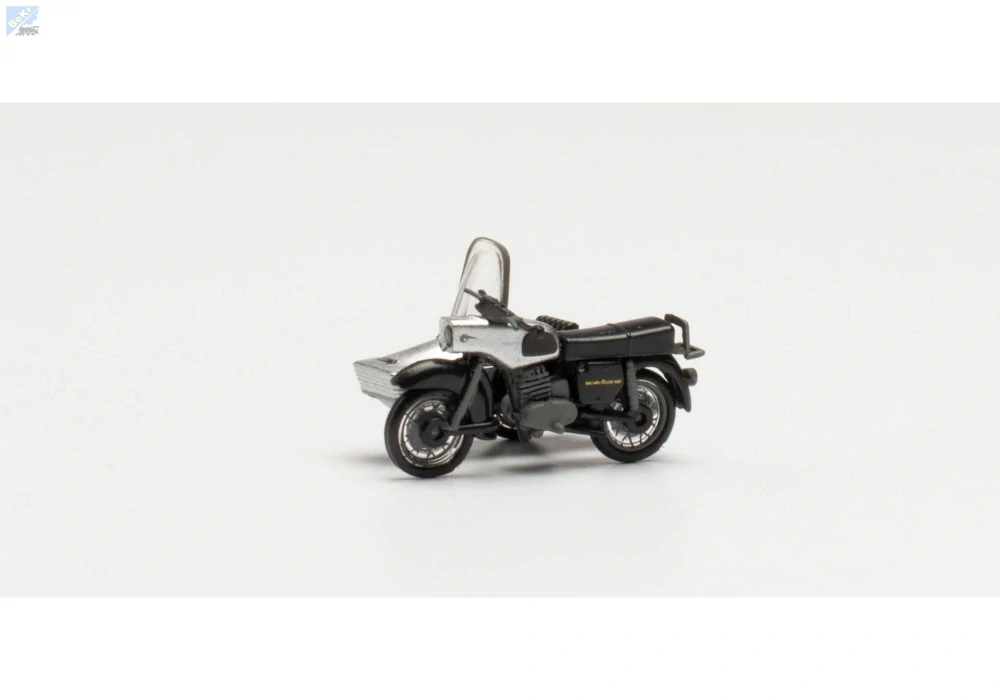 Herpa 053433-006 Motocykl MZ 250 s postranním vozíkem, stříbrno-černá
