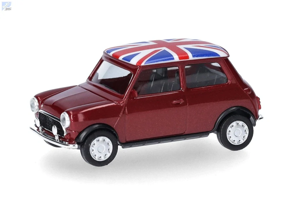 Herpa 431149 Mini Cooper Mayfair s pravostranným řízením, 2 přídavnými světlomety a dvoudílnou maskou chladiče, metalická barva Nightfire Red
