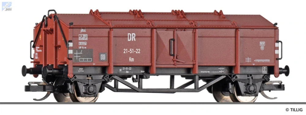 Tillig 95580 Uzavřený 2-osý vůz Km s odklápěcími víky (Klappdeckelwagen) DR