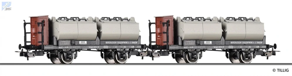 Tillig 70085 Set dvou nádobových 2-osých vozů na přepravu vápna „Hornoslezské dusíkové závody Chorzów“ K.P.E.V.