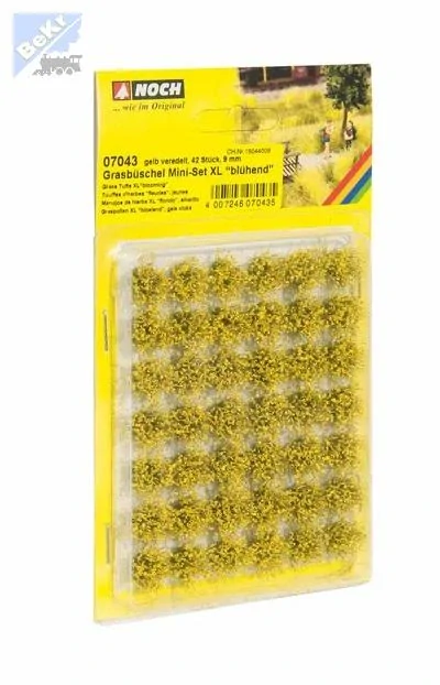 Noch 07043 Trsy trávy zelené XL, luční tráva kvetoucí žlutá, výška trsu 9mm 42ks/bal